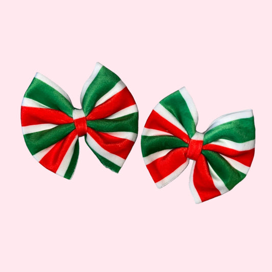 Christmas Stripes Velvet Bow